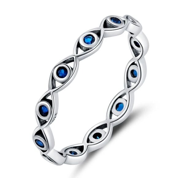 925 Sterling Silver Blue Eye Ring - Picture 1 of 8